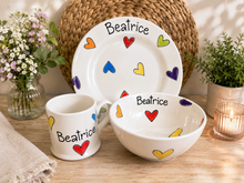 Load image into Gallery viewer, Personalised Ceramic Dinner Set – Hand Painted Plate, Bowl &amp; Mug
