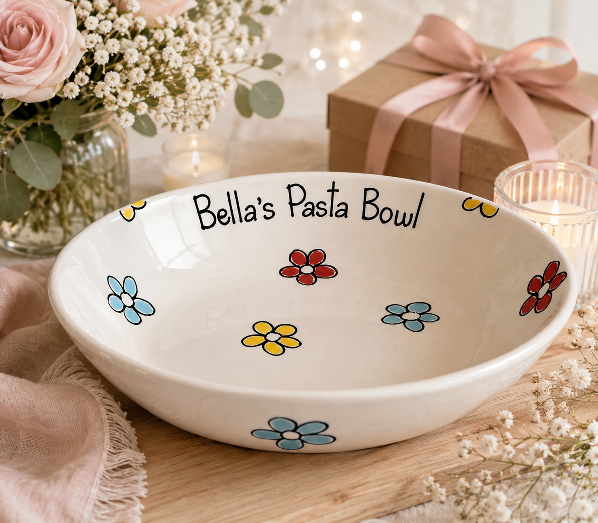 Personalised Ceramic Pasta Bowl – Hand Painted Kids & Adults