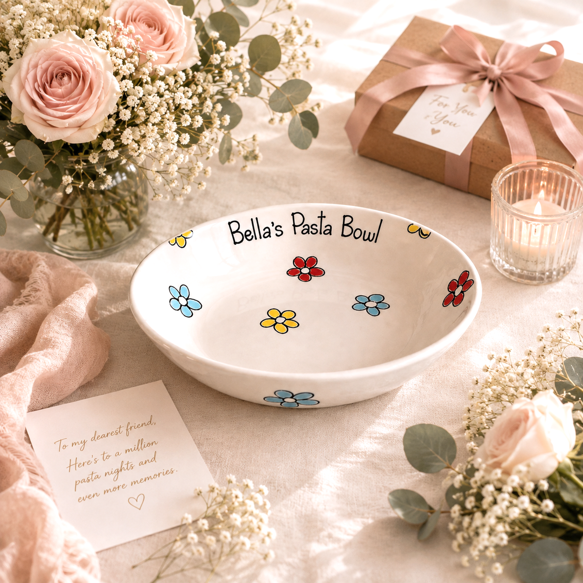 Personalised Ceramic Pasta Bowl – Hand Painted Kids & Adults
