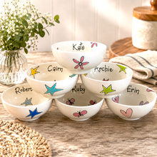 Load image into Gallery viewer, Personalised Ceramic Bowl – Hand Painted Hearts, Stars, Flowers or Spots