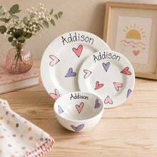 Load image into Gallery viewer, Personalised Ceramic Dinner Set – 2 Plates &amp; Bowl – Hand Painted
