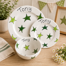 Load image into Gallery viewer, Personalised Ceramic Dinner Set – 2 Plates &amp; Bowl – Hand Painted