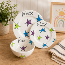 Load image into Gallery viewer, Personalised Ceramic Dinner Set – 2 Plates &amp; Bowl – Hand Painted
