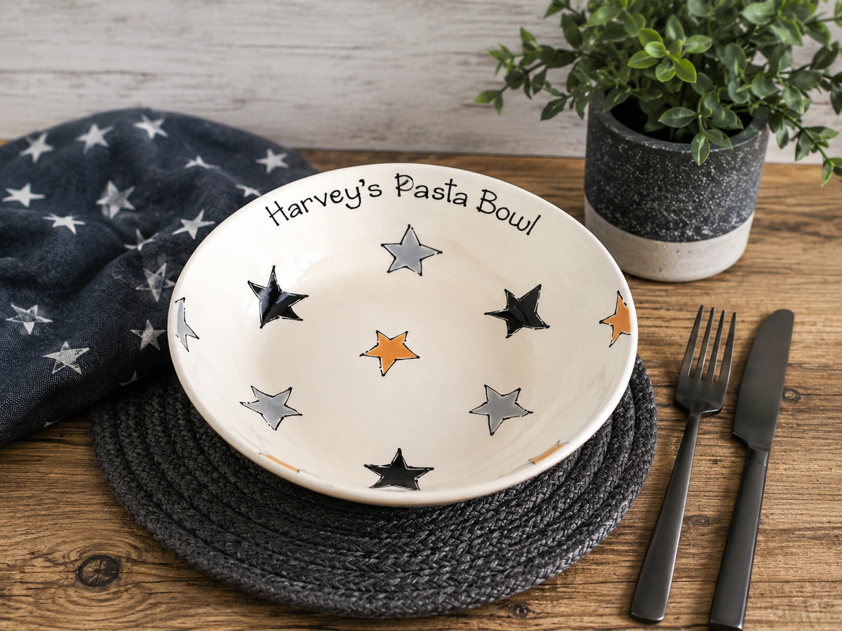 Personalised Ceramic Pasta Bowl – Hand Painted Kids & Adults