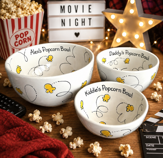 Personalised Ceramic Popcorn Bowl – Hand Painted Movie Night Gift