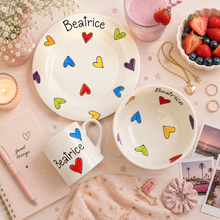 Load image into Gallery viewer, Personalised Ceramic Dinner Set – Hand Painted Plate, Bowl &amp; Mug