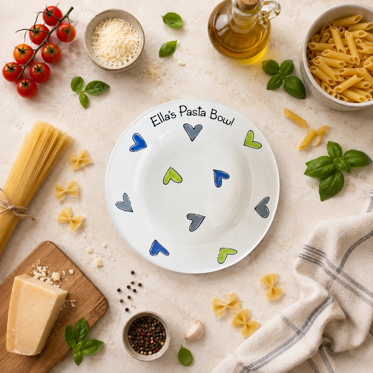 Personalised Ceramic Pasta Bowl – Hand Painted Kids & Adults