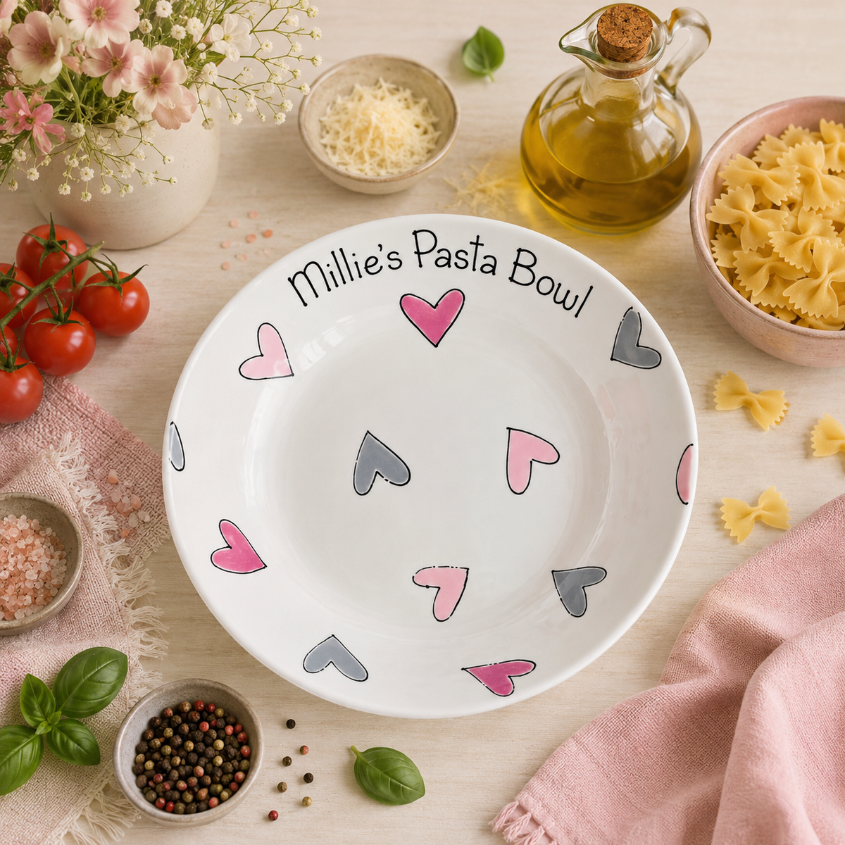 Personalised Ceramic Pasta Bowl – Hand Painted Kids & Adults