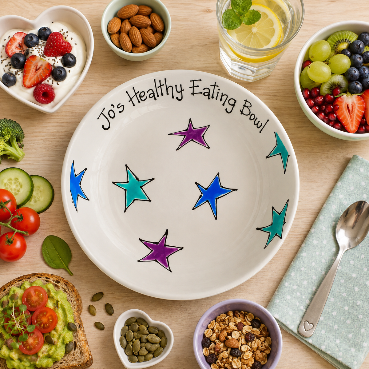 Personalised Ceramic Pasta Bowl – Hand Painted Kids & Adults