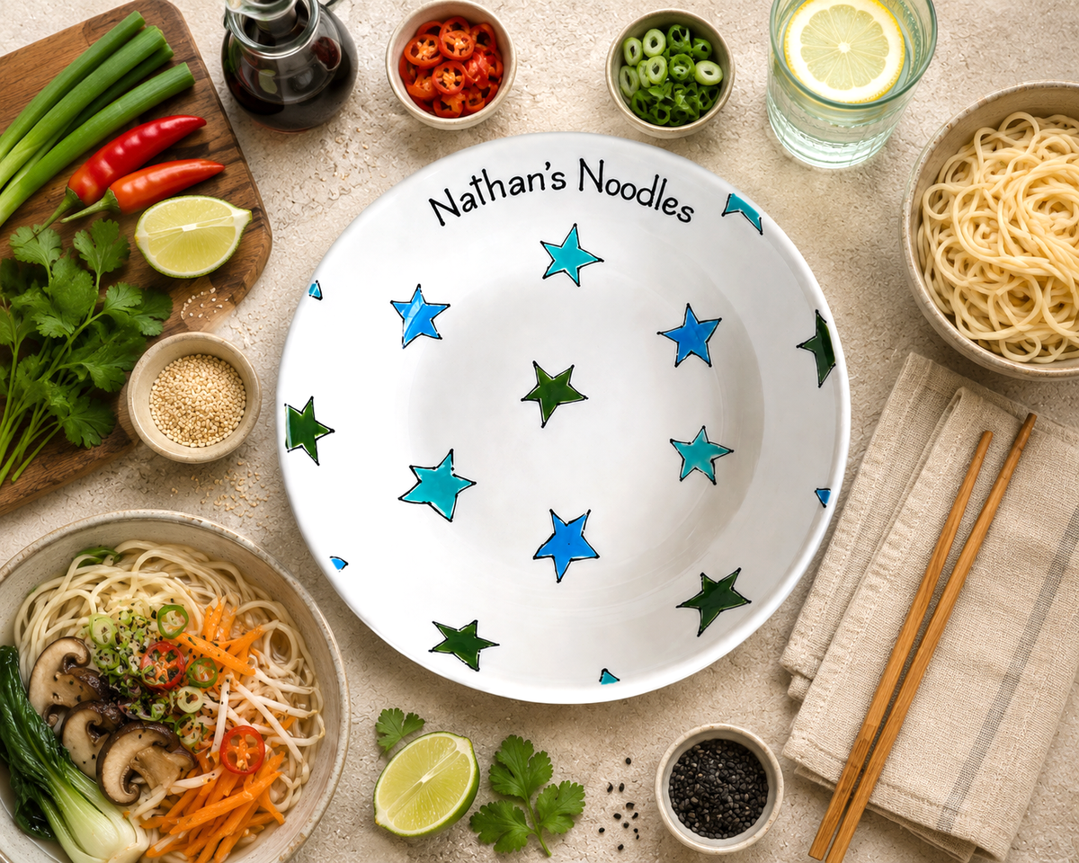 Personalised Ceramic Pasta Bowl – Hand Painted Kids & Adults