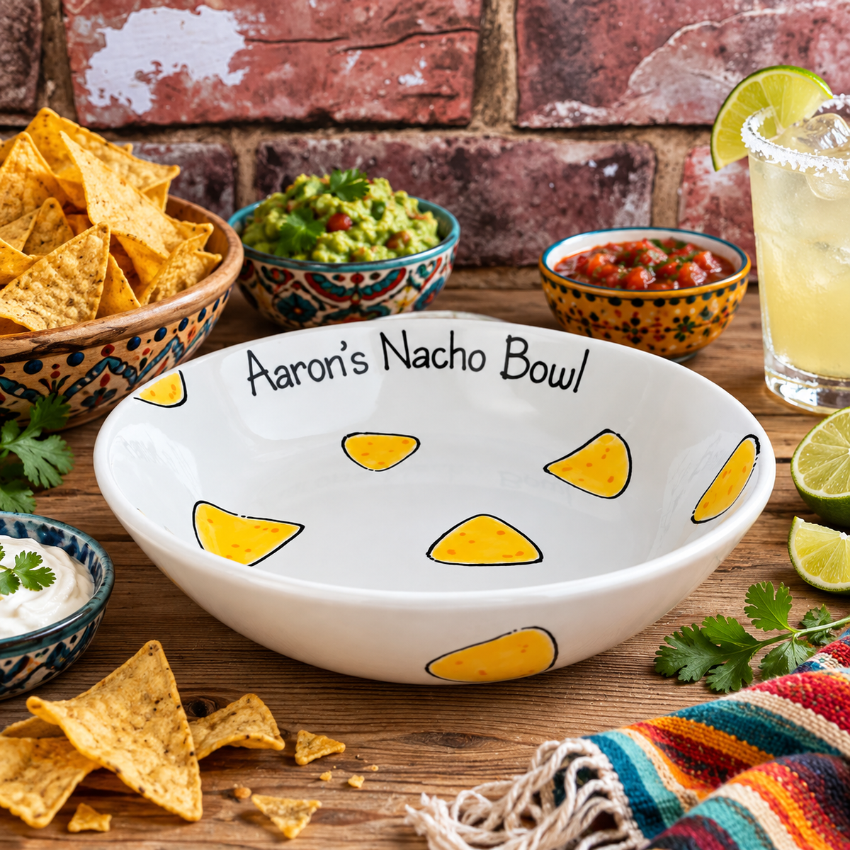 Personalised Ceramic Nacho Bowl – Hand Painted Mexican Food Bowl
