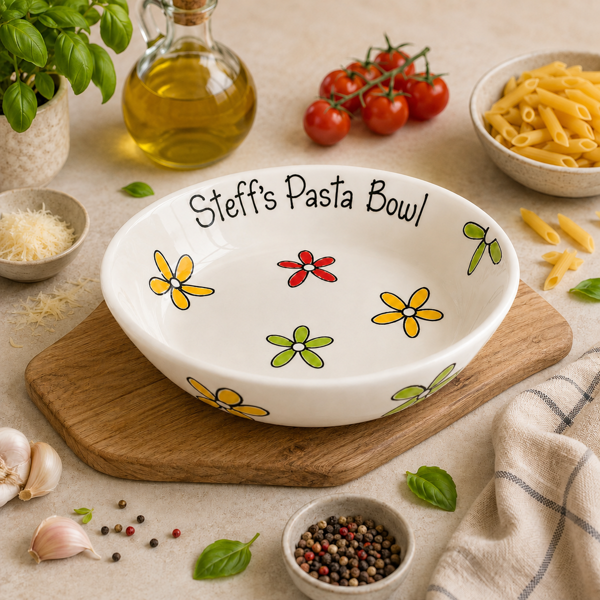 Personalised Ceramic Pasta Bowl – Hand Painted Kids & Adults