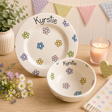 Load image into Gallery viewer, Personalised Ceramic Plate &amp; Bowl Set – Hand Painted Matching Set