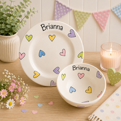 Personalised Ceramic Plate & Bowl Set – Hand Painted Matching Set