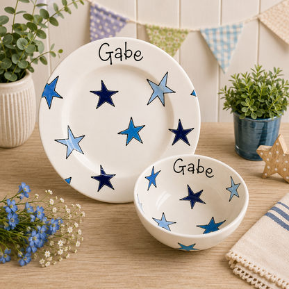 Personalised Ceramic Plate & Bowl Set – Hand Painted Matching Set