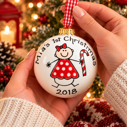 Personalised Children's Christmas Bauble – Hand Painted Ceramic Decoration