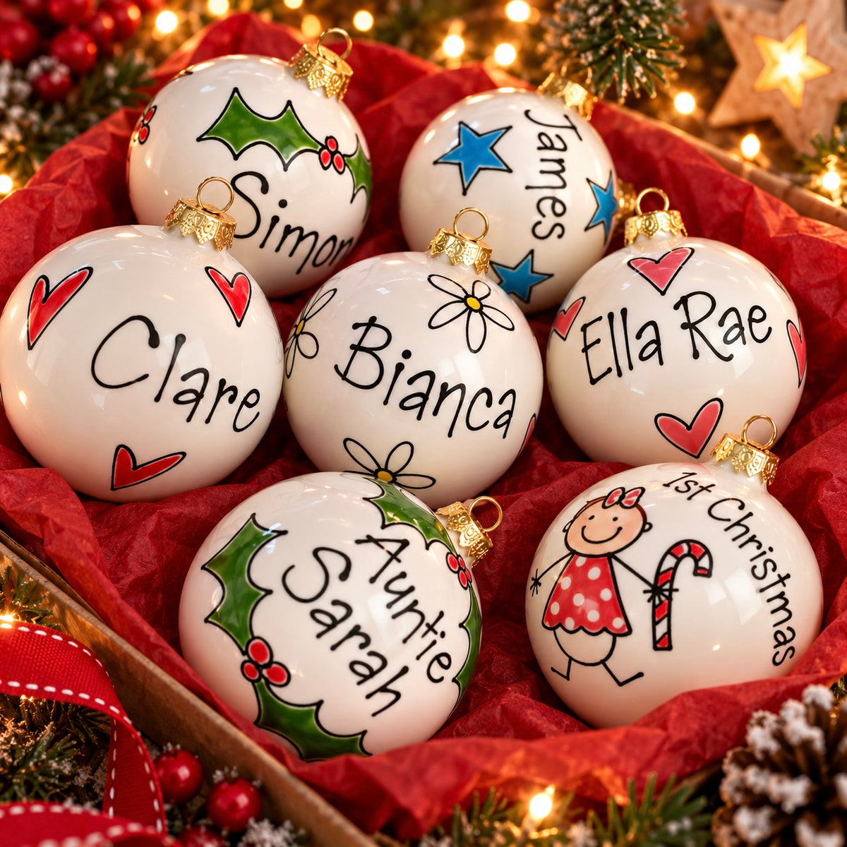 Personalised Children's Christmas Bauble – Hand Painted Ceramic Decoration