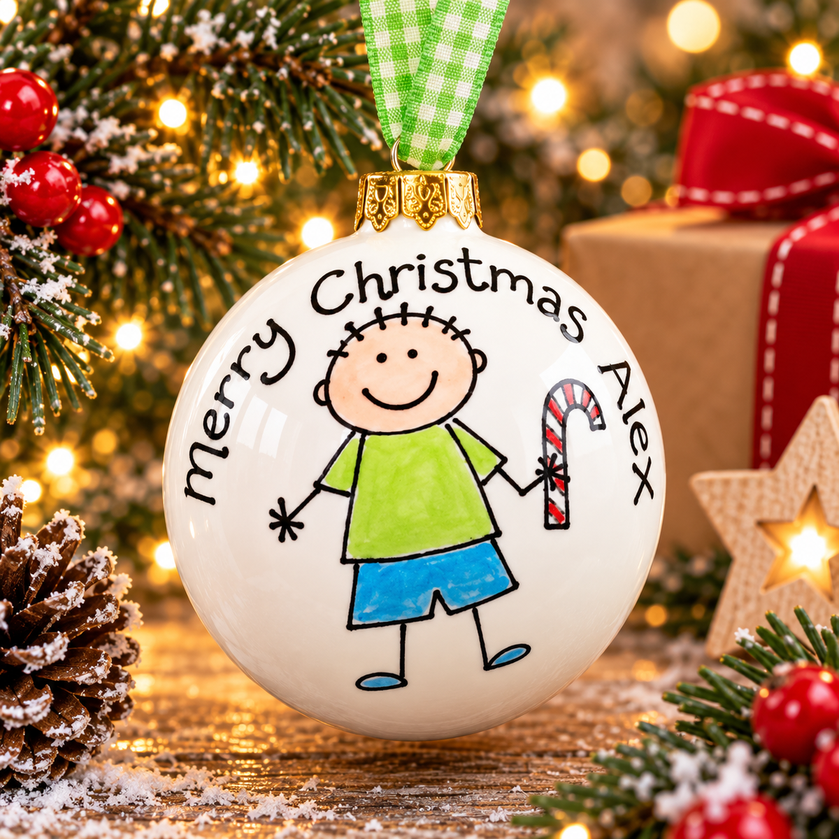 Personalised Children's Christmas Bauble – Hand Painted Ceramic Decoration