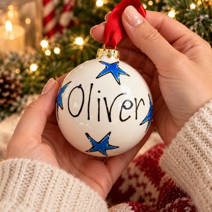 Personalised Christmas Bauble – Hand Painted Ceramic Name Decoration
