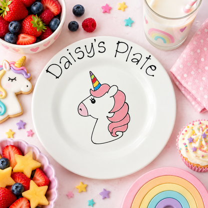 Personalised Kids Animal Plate – Hand Painted Ceramic Giraffe, Dinosaur & Unicorn Plate