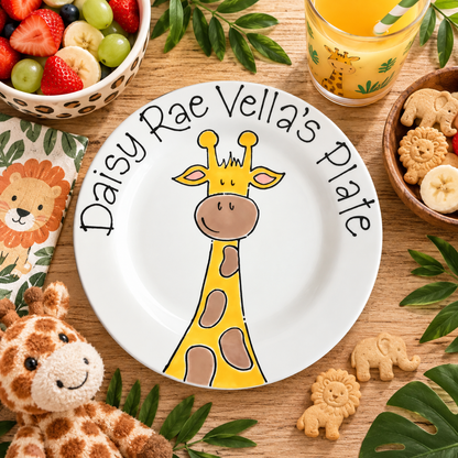 Personalised Kids Animal Plate – Hand Painted Ceramic Giraffe, Dinosaur & Unicorn Plate