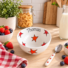 Load image into Gallery viewer, Personalised Ceramic Bowl – Hand Painted Hearts, Stars, Flowers or Spots