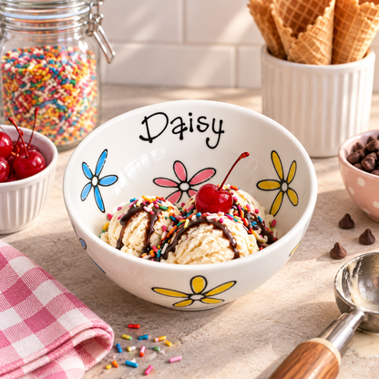 Personalised Ceramic Bowl – Hand Painted Hearts, Stars, Flowers or Spots