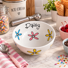 Load image into Gallery viewer, Personalised Ceramic Bowl – Hand Painted Hearts, Stars, Flowers or Spots