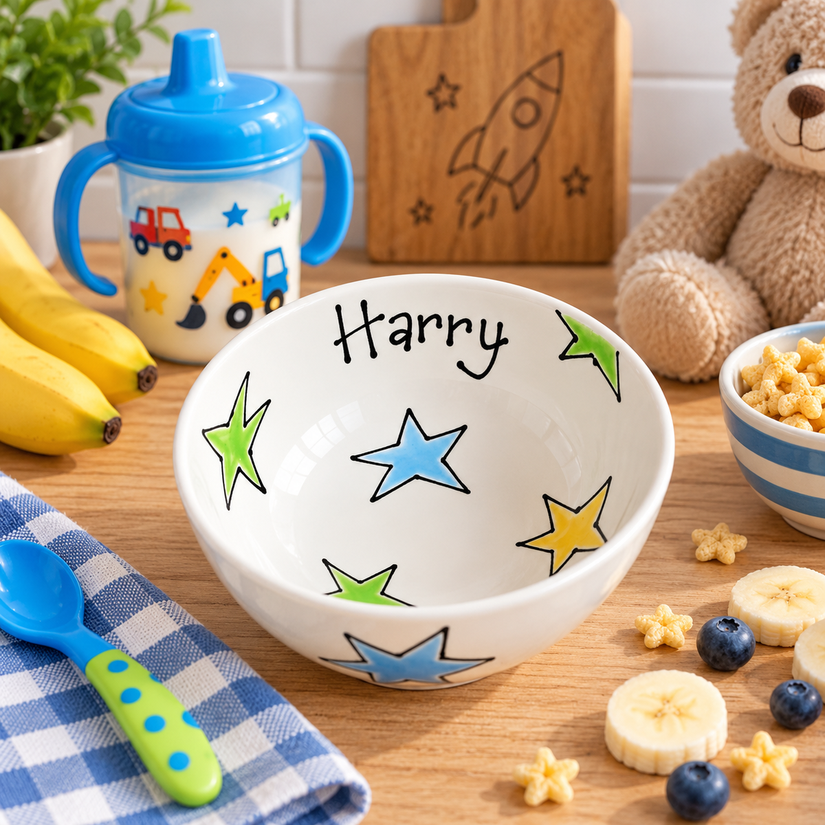 Personalised Ceramic Bowl – Hand Painted Hearts, Stars, Flowers or Spots