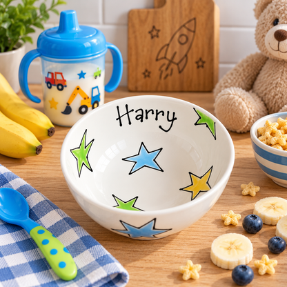 Personalised Ceramic Bowl – Hand Painted Hearts, Stars, Flowers or Spots