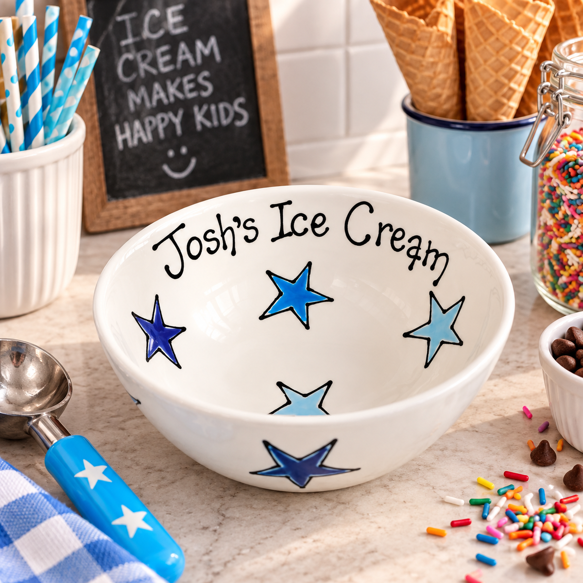 Personalised Ceramic Bowl – Hand Painted Hearts, Stars, Flowers or Spots