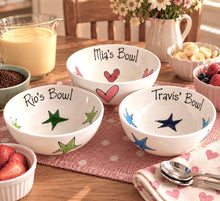 Load image into Gallery viewer, Personalised Ceramic Bowl – Hand Painted Hearts, Stars, Flowers or Spots