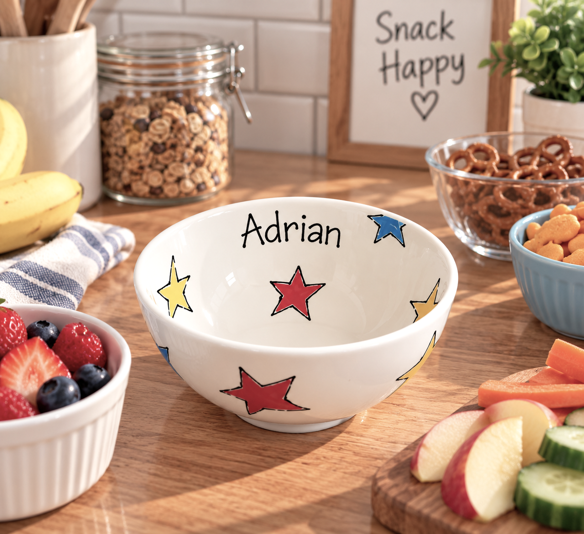 Personalised Ceramic Bowl – Hand Painted Hearts, Stars, Flowers or Spots
