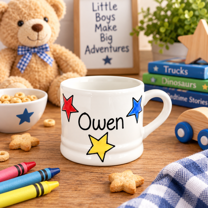 Personalised Ceramic Mug – Hand Painted Hearts, Stars, Flowers or Spots – Custom Name Cup