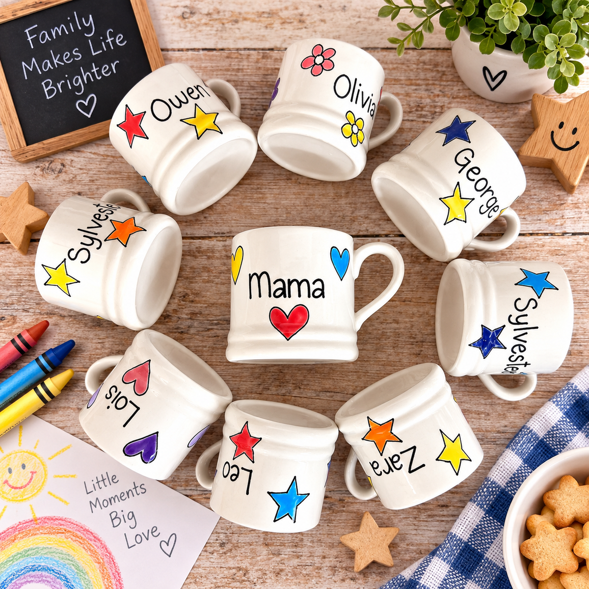 Personalised Ceramic Mug – Hand Painted Hearts, Stars, Flowers or Spots – Custom Name Cup