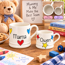 Load image into Gallery viewer, Personalised Ceramic Mug – Hand Painted Hearts, Stars, Flowers or Spots – Custom Name Cup