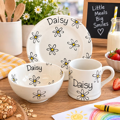 Personalised Ceramic Dinner Set – Hand Painted Plate, Bowl & Mug