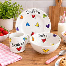 Load image into Gallery viewer, Personalised Ceramic Dinner Set – Hand Painted Plate, Bowl &amp; Mug