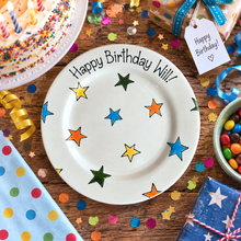 Load image into Gallery viewer, Personalised Ceramic Plate – Hand Painted Name Plate, Hearts, Stars, Flowers &amp; Spots