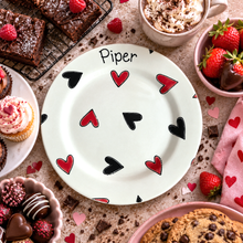 Load image into Gallery viewer, Personalised Ceramic Plate – Hand Painted Name Plate, Hearts, Stars, Flowers &amp; Spots
