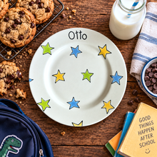 Load image into Gallery viewer, Personalised Ceramic Plate – Hand Painted Name Plate, Hearts, Stars, Flowers &amp; Spots