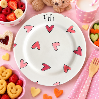 Personalised Ceramic Plate – Hand Painted Name Plate, Hearts, Stars, Flowers & Spots