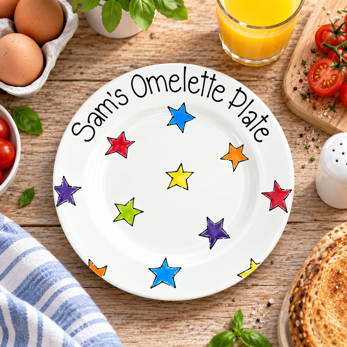 Personalised Ceramic Plate – Hand Painted Name Plate, Hearts, Stars, Flowers & Spots