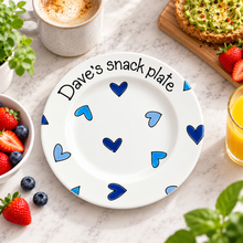 Load image into Gallery viewer, Personalised Ceramic Plate – Hand Painted Name Plate, Hearts, Stars, Flowers &amp; Spots