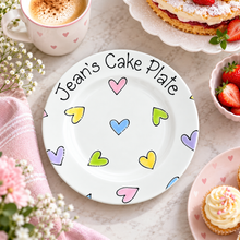 Load image into Gallery viewer, Personalised Ceramic Plate – Hand Painted Name Plate, Hearts, Stars, Flowers &amp; Spots