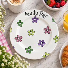 Load image into Gallery viewer, Personalised Ceramic Plate – Hand Painted Name Plate, Hearts, Stars, Flowers &amp; Spots