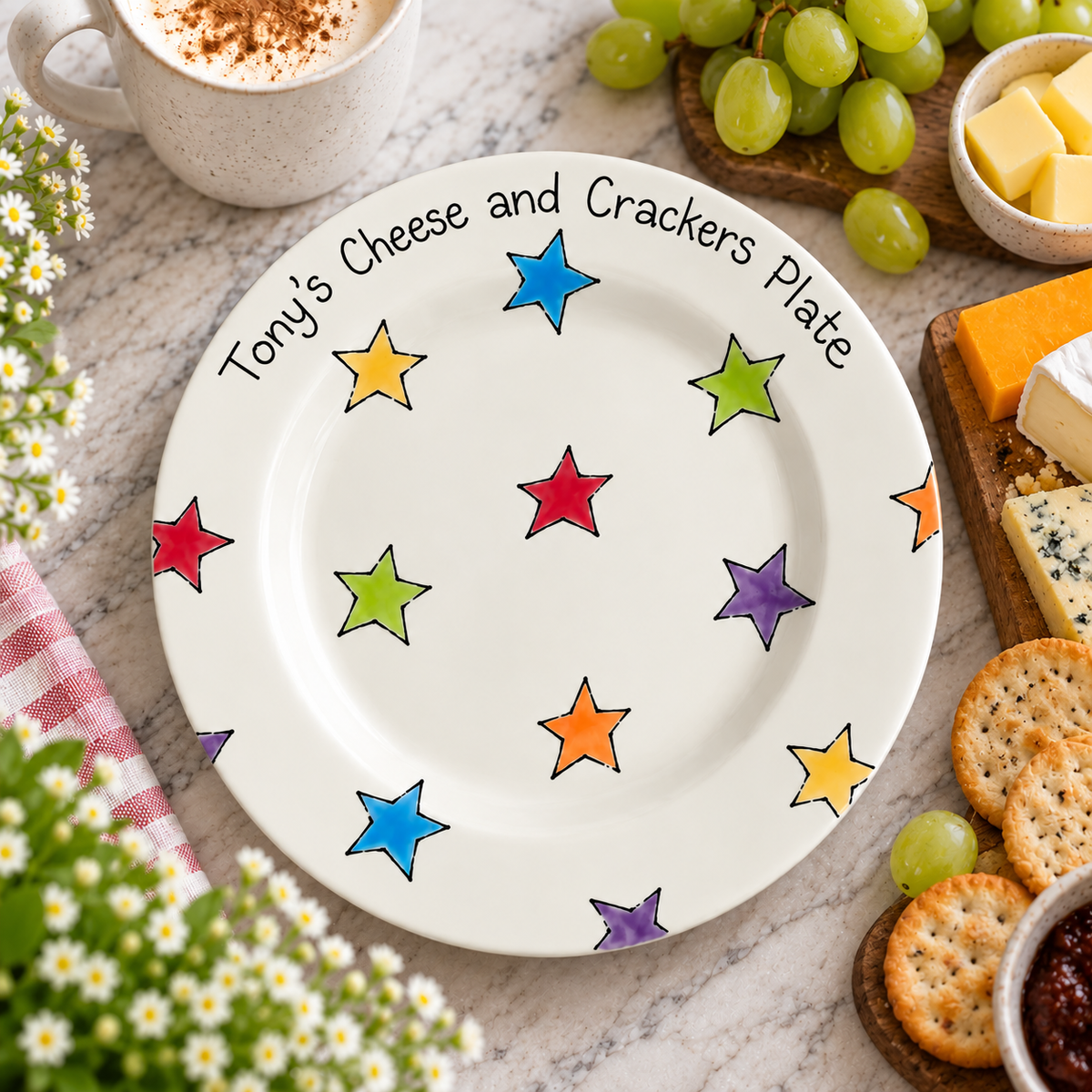 Personalised Ceramic Plate – Hand Painted Name Plate, Hearts, Stars, Flowers & Spots