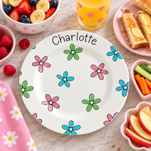 Load image into Gallery viewer, Personalised Ceramic Plate – Hand Painted Name Plate, Hearts, Stars, Flowers &amp; Spots
