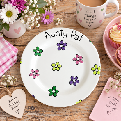 Personalised Ceramic Plate – Hand Painted Name Plate, Hearts, Stars, Flowers & Spots