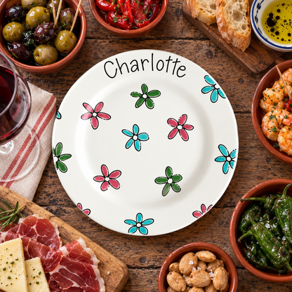 Personalised Ceramic Plate – Hand Painted Name Plate, Hearts, Stars, Flowers & Spots